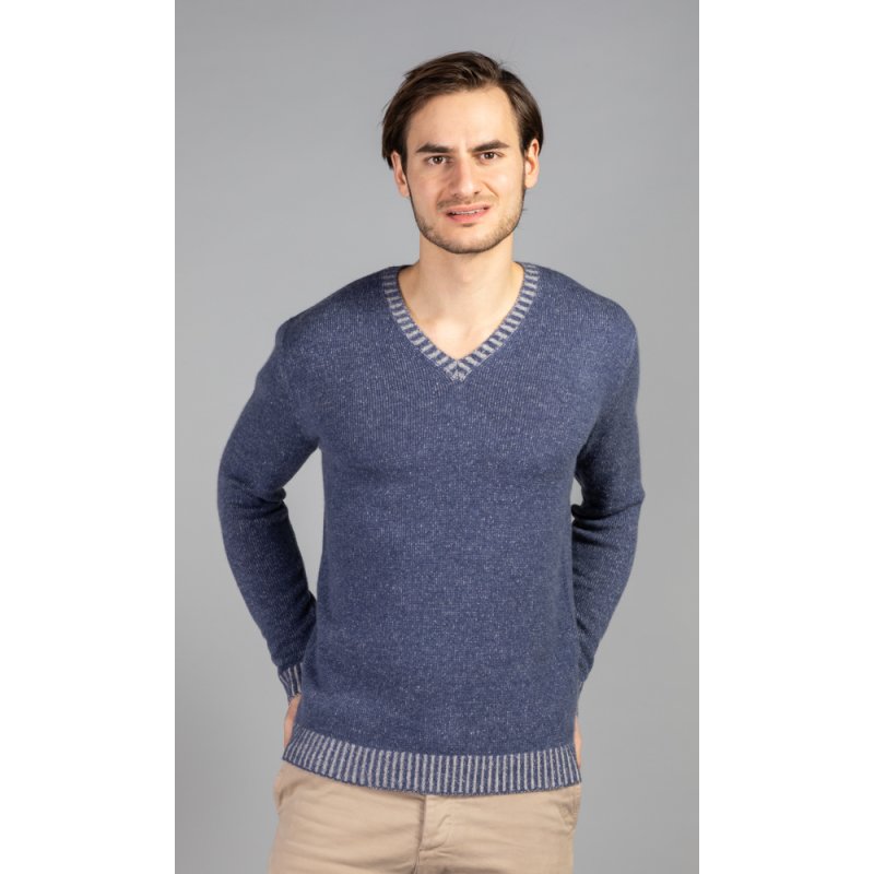 Pullover V-Ausschnitt  blue-sand 2XL